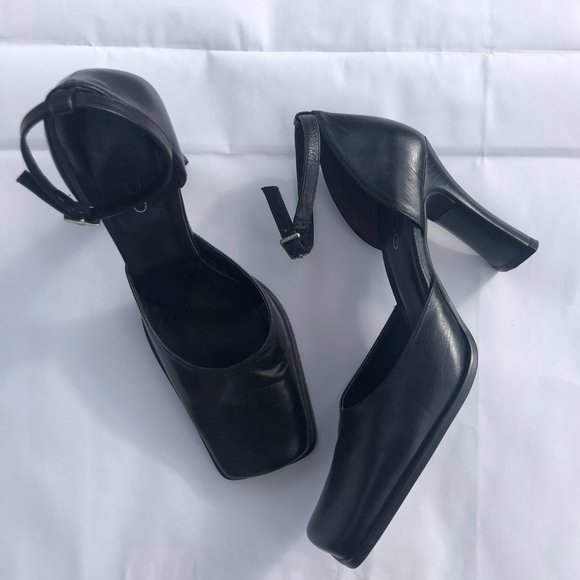 Aldo Black Suede Square-Toe Ankle Strap Heels - Picture 7 of 10